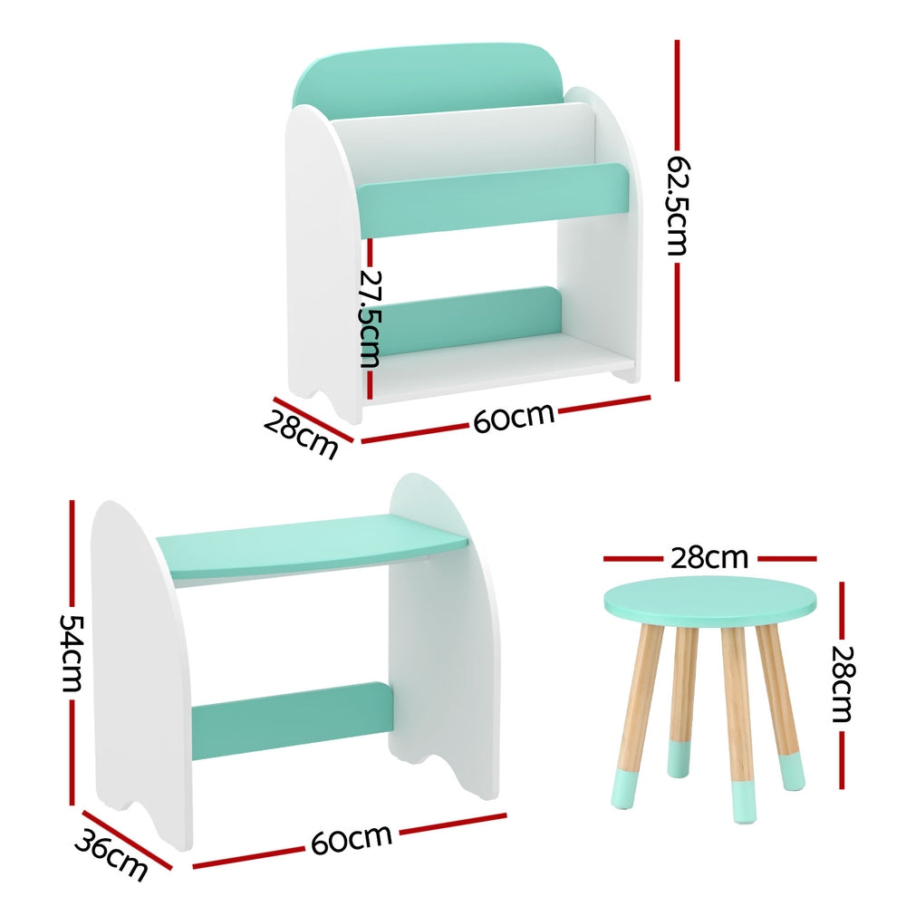 Keezi Kids Bookshelf 2 In 1 Table Chair Set Bookcase Toys Shelves Children Organiser FURNI-B-KTC-3SET-GN
