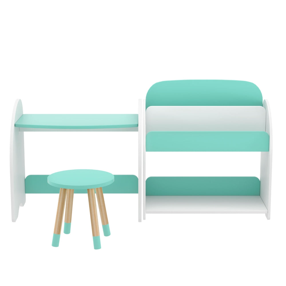 Keezi Kids Bookshelf 2 In 1 Table Chair Set Bookcase Toys Shelves Children Organiser FURNI-B-KTC-3SET-GN