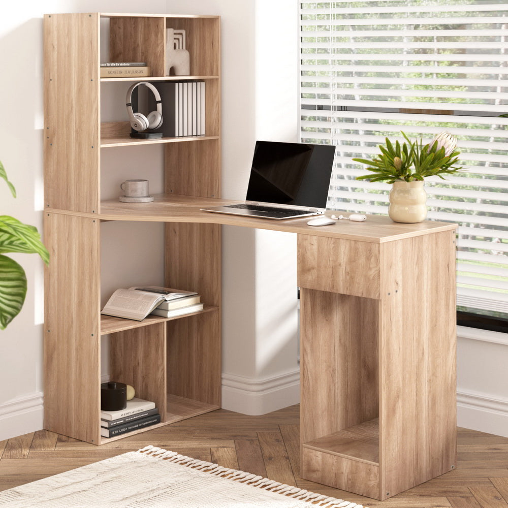 Artiss Computer Desk Bookshelf Drawer Cabinet Oak 120CM FURNI-B-WM120-WD-AB