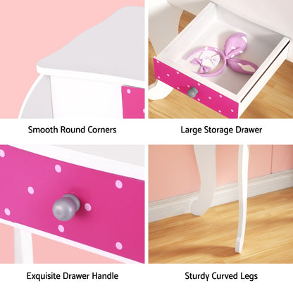 Keezi Kids Dressing Table Vanity Makeup Chair Set Wooden 3 Mirror Drawer Pink FURNI-C-3MIRROR-DOT-PK