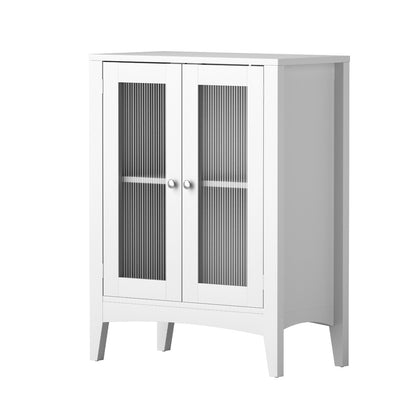 Artiss Bathroom Storage Cabinet 80cm Buffet Sideboard Floor Cupboard Toilet Glass White FURNI-C-BATH-CAB01-WH