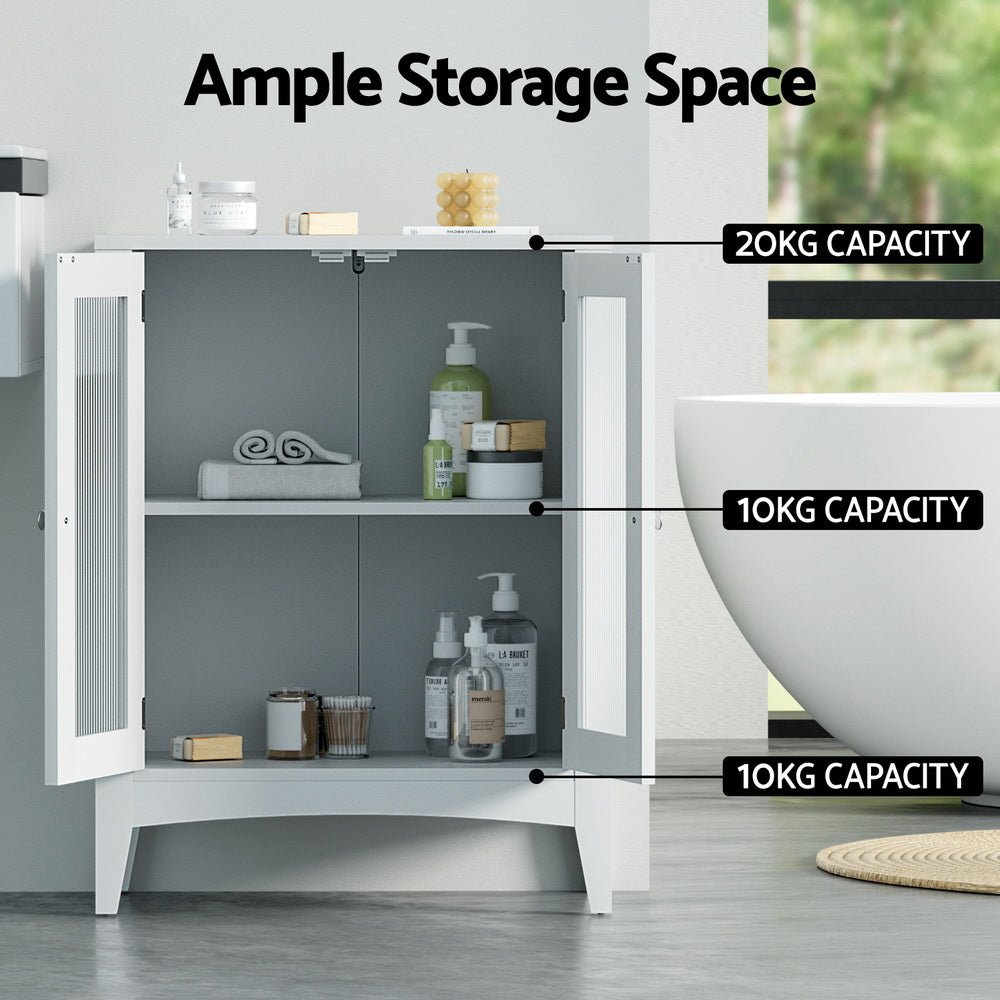 Artiss Bathroom Storage Cabinet 80cm Buffet Sideboard Floor Cupboard Toilet Glass White FURNI-C-BATH-CAB01-WH