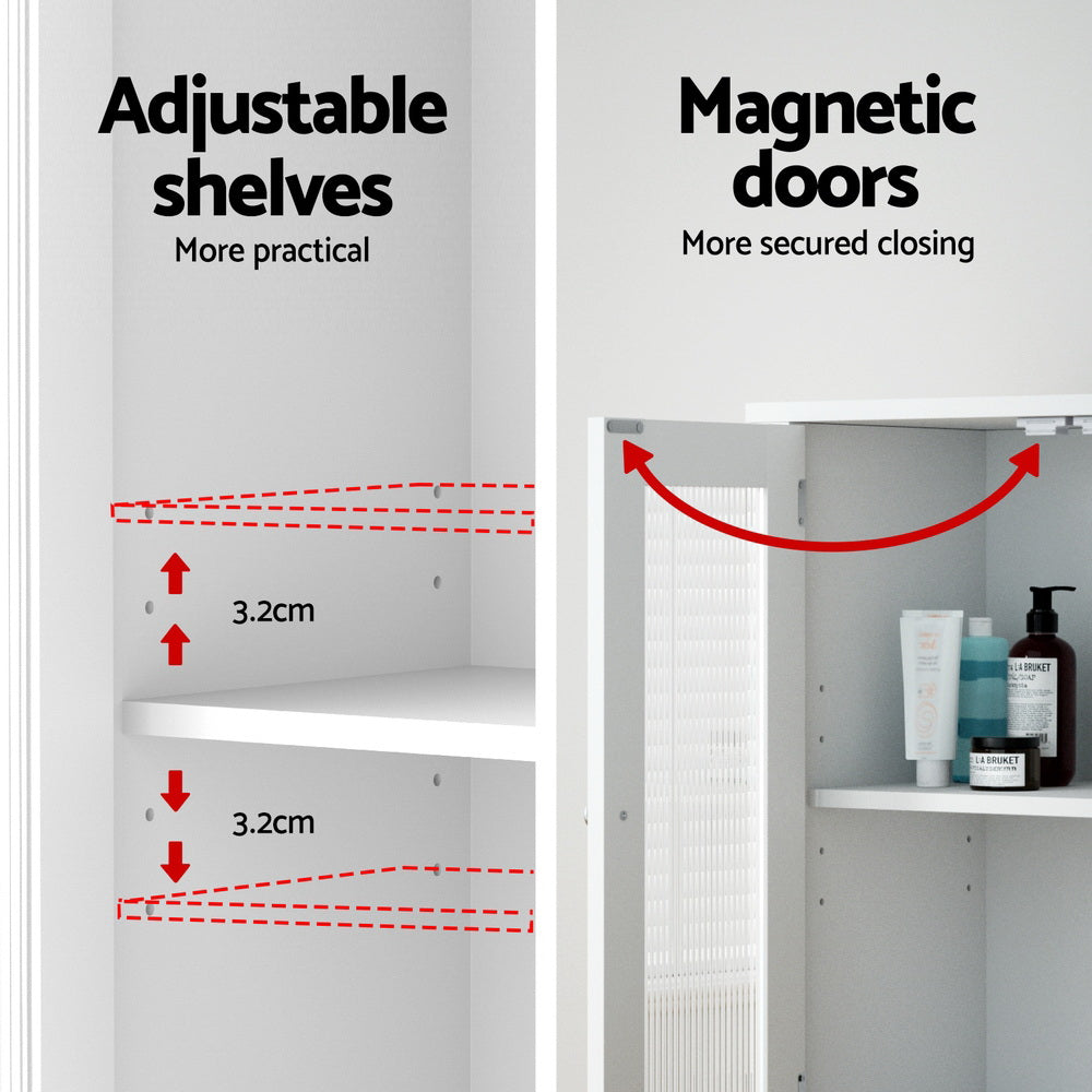 Artiss Bathroom Storage Cabinet 80cm Buffet Sideboard Floor Cupboard Toilet Glass White FURNI-C-BATH-CAB01-WH
