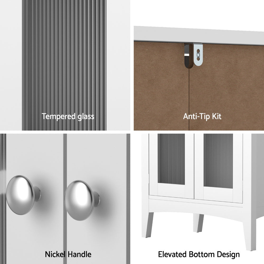 Artiss Bathroom Storage Cabinet 80cm Buffet Sideboard Floor Cupboard Toilet Glass White FURNI-C-BATH-CAB01-WH
