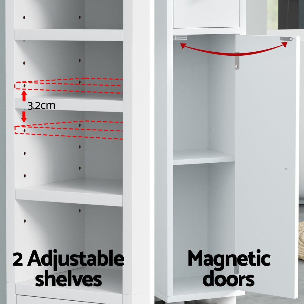 Artiss Bathroom Storage Cabinet 180cm Tall Slim Floor Cupboard Toilet Narrow Linen Tower FURNI-C-BATH-TB01-WH