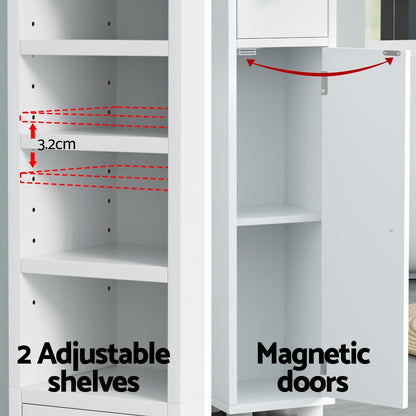 Artiss Bathroom Storage Cabinet 180cm Tall Slim Floor Cupboard Toilet Narrow Linen Tower FURNI-C-BATH-TB01-WH