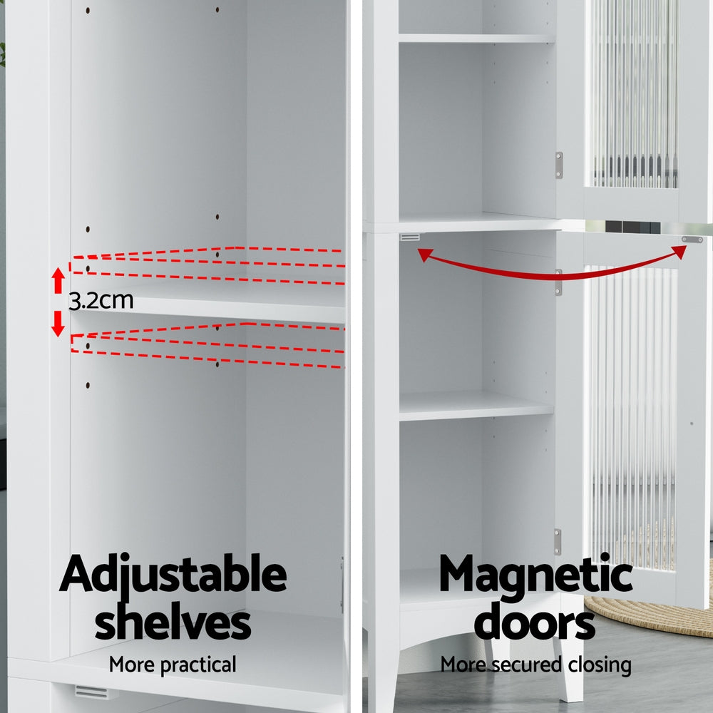 Artiss Bathroom Storage Cabinet 160cm Tall Slim Floor Cupboard Toilet Glass Door White FURNI-C-BATH-TB02-WH