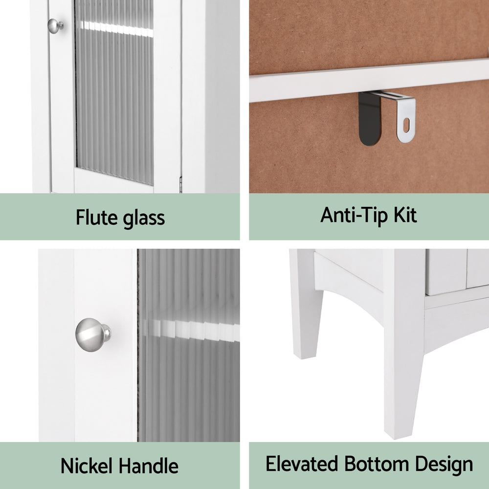 Artiss Bathroom Storage Cabinet 160cm Tall Slim Floor Cupboard Toilet Glass Door White FURNI-C-BATH-TB02-WH