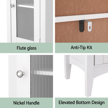 Artiss Bathroom Storage Cabinet 160cm Tall Slim Floor Cupboard Toilet Glass Door White FURNI-C-BATH-TB02-WH