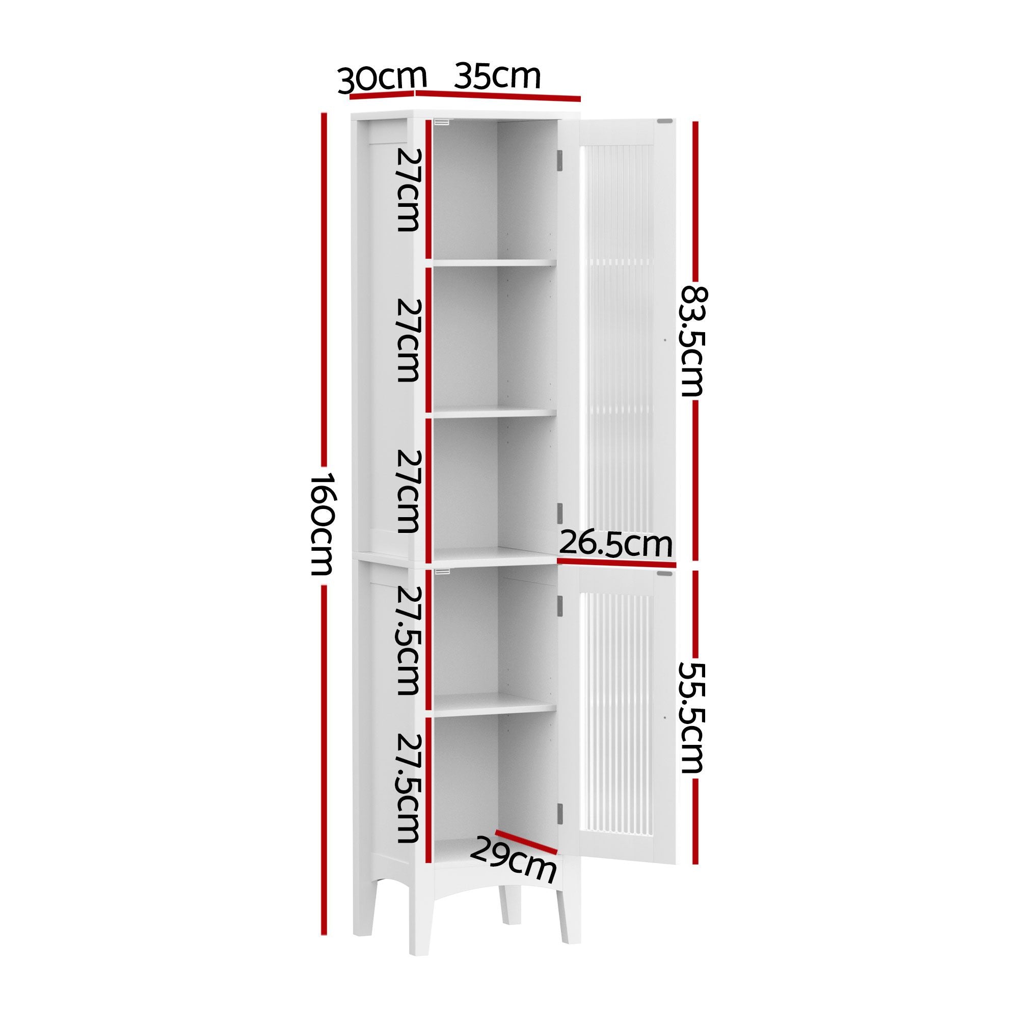 Artiss 2X Bathroom Storage Cabinet 160cm Tall Slim Floor Cupboard Toilet Glass Door White FURNI-C-BATH-TB02-WHX2