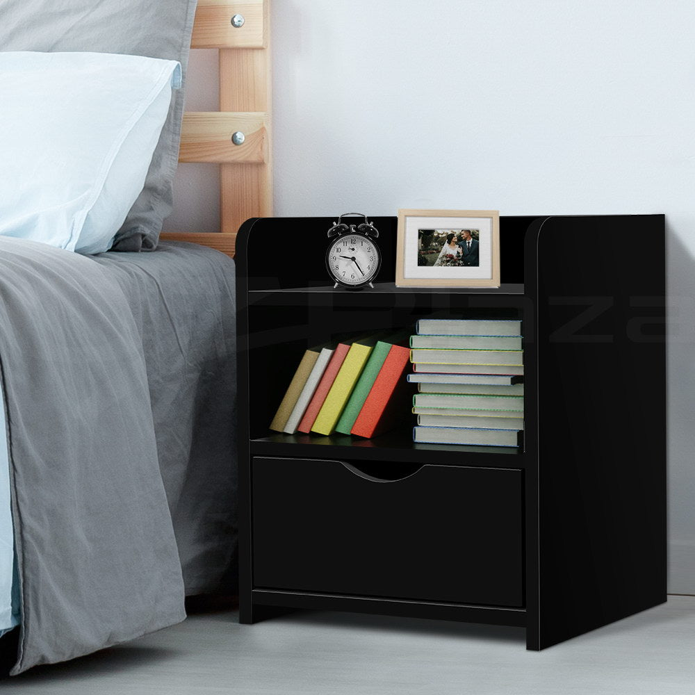 Artiss Bedside Table 1 Drawer with Shelf - FARA Black FURNI-C-BS-TOGO-BK
