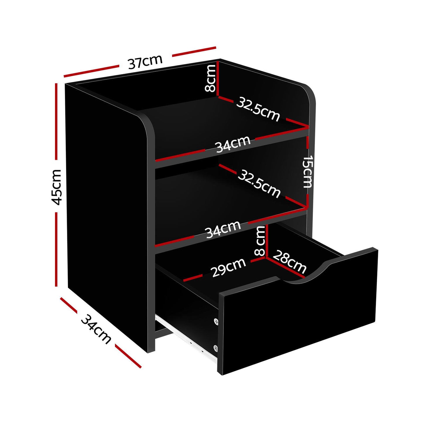 Artiss 2X Bedside Table 1 Drawer with Shelf - FARA Black FURNI-C-BS-TOGO-BKX2