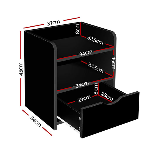 Artiss 2X Bedside Table 1 Drawer with Shelf - FARA Black FURNI-C-BS-TOGO-BKX2