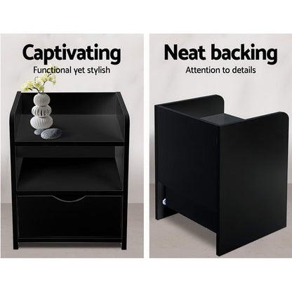 Artiss 2X Bedside Table 1 Drawer with Shelf - FARA Black FURNI-C-BS-TOGO-BKX2