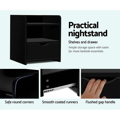 Artiss 2X Bedside Table 1 Drawer with Shelf - FARA Black FURNI-C-BS-TOGO-BKX2