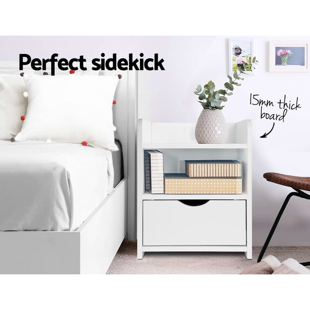Artiss Bedside Table 1 Drawer with Shelf - FARA White FURNI-C-BS-TOGO-WH