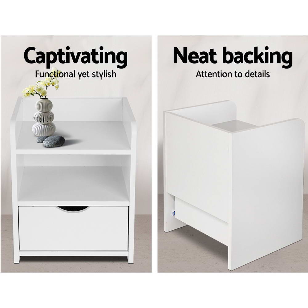 Artiss Bedside Table 1 Drawer with Shelf - FARA White FURNI-C-BS-TOGO-WH