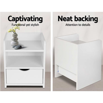 Artiss Bedside Table 1 Drawer with Shelf - FARA White FURNI-C-BS-TOGO-WH