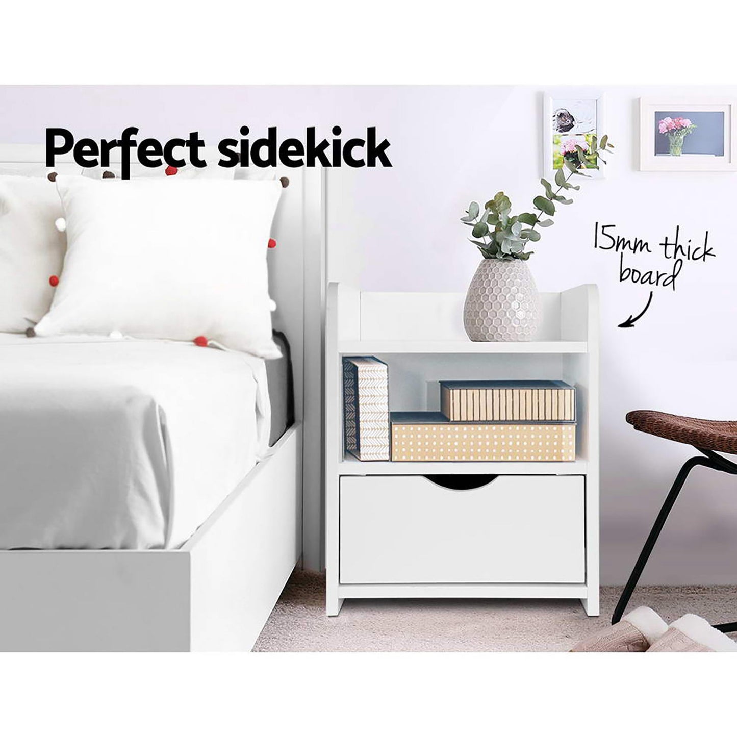 Artiss 2X Bedside Table 1 Drawer with Shelf - FARA White FURNI-C-BS-TOGO-WHX2