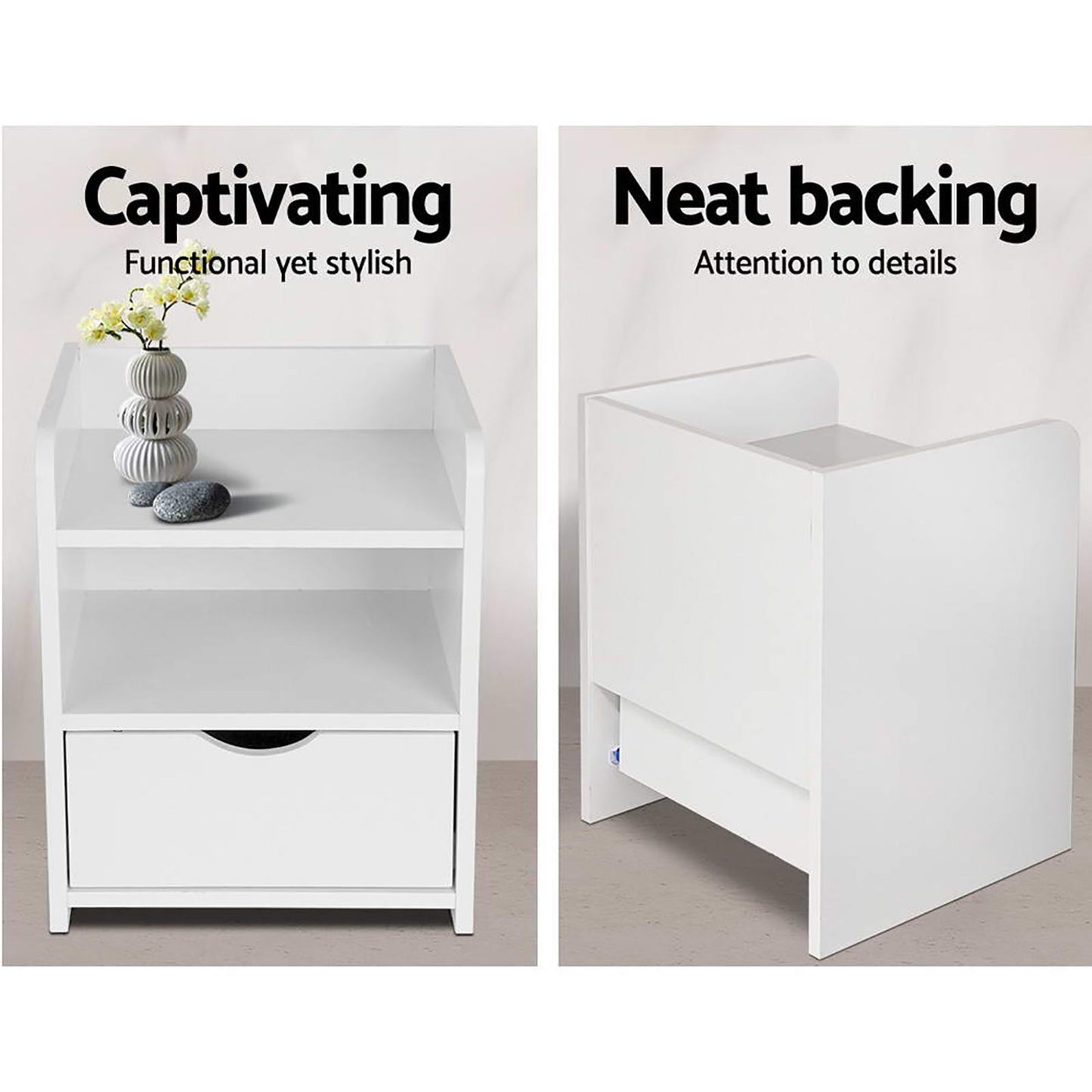 Artiss 2X Bedside Table 1 Drawer with Shelf - FARA White FURNI-C-BS-TOGO-WHX2