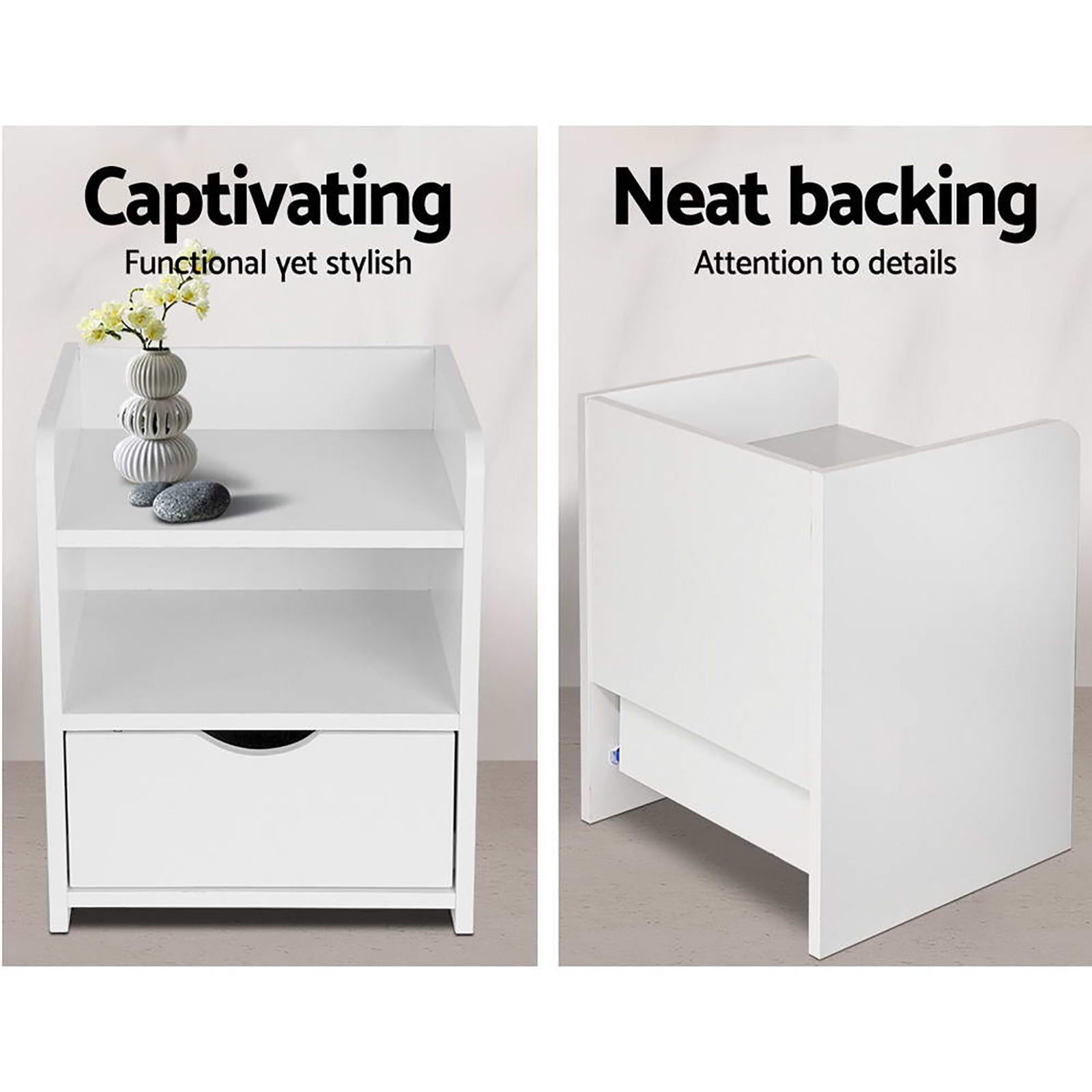 Artiss 2X Bedside Table 1 Drawer with Shelf - FARA White FURNI-C-BS-TOGO-WHX2