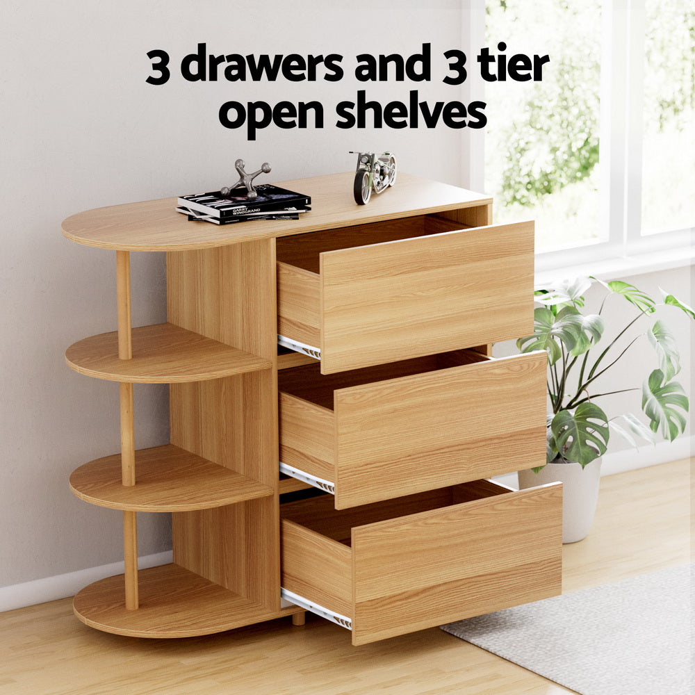 Artiss Chest of 3 Drawers Storage Cabinet 3 Shelves Pine FURNI-C-CDR-02-WD-AB