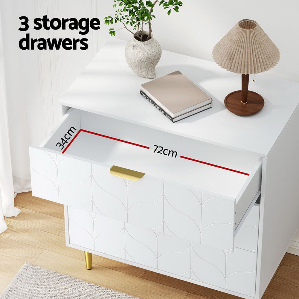 Artiss 3 Chest of Drawers Lowboy Cabinet White FURNI-C-CDR-03-WH-AB