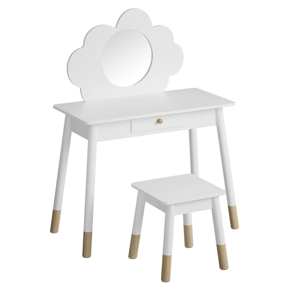 Keezi Kids Dressing Table Chair Set Vanity Makeup Wooden Leg Mirror Drawer FURNI-C-CLOUD-KDT-WH