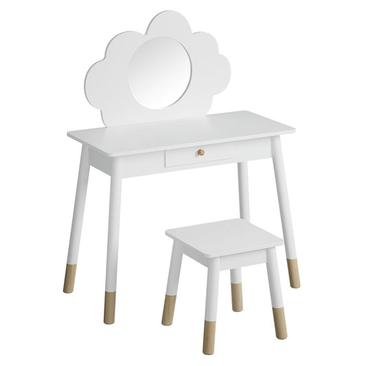 Keezi Kids Dressing Table Chair Set Vanity Makeup Wooden Leg Mirror Drawer FURNI-C-CLOUD-KDT-WH