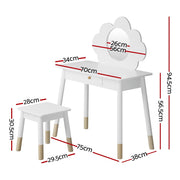 Keezi Kids Dressing Table Chair Set Vanity Makeup Wooden Leg Mirror Drawer FURNI-C-CLOUD-KDT-WH