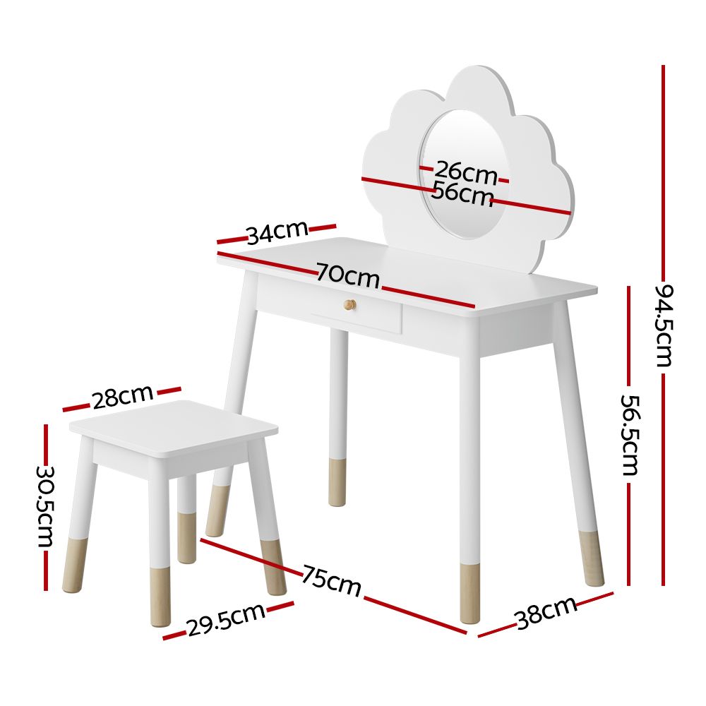 Keezi Kids Dressing Table Chair Set Vanity Makeup Wooden Leg Mirror Drawer FURNI-C-CLOUD-KDT-WH