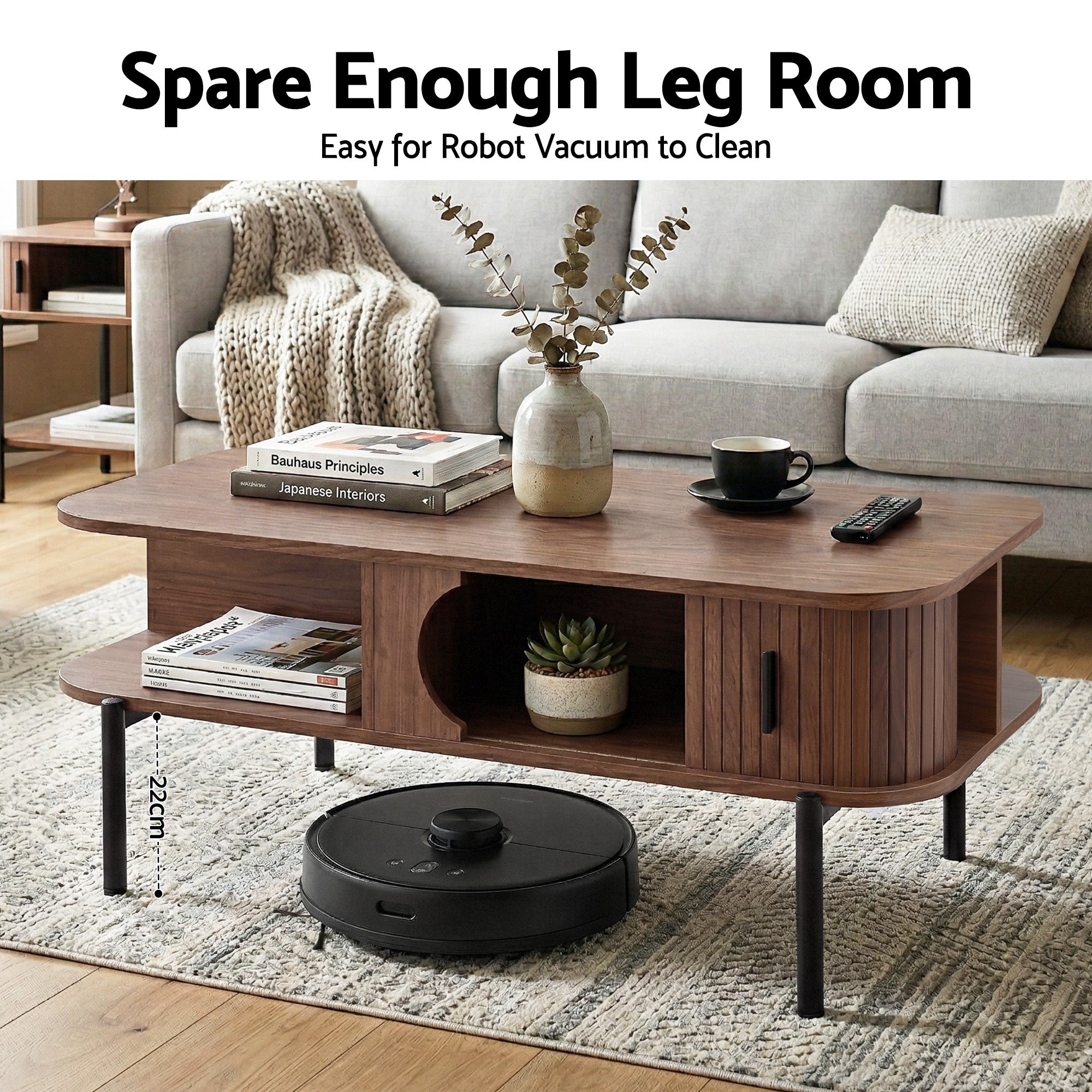 Artiss Coffee Table Living Room Center Table Shelf Cabinet Walnut FURNI-C-COF-01-WAL