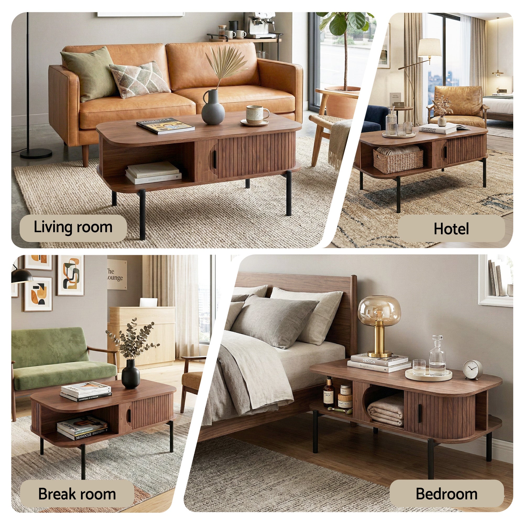 Artiss Coffee Table Living Room Center Table Shelf Cabinet Walnut FURNI-C-COF-01-WAL