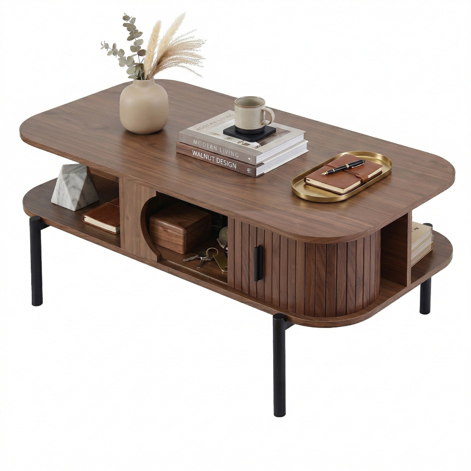 Artiss Coffee Table Living Room Center Table Shelf Cabinet Walnut FURNI-C-COF-01-WAL