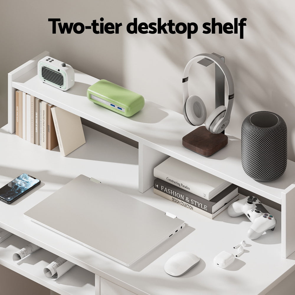 Artiss Computer Desk Shelf Drawer Cabinet White 100CM FURNI-C-DESK-JUNI-WH-AB