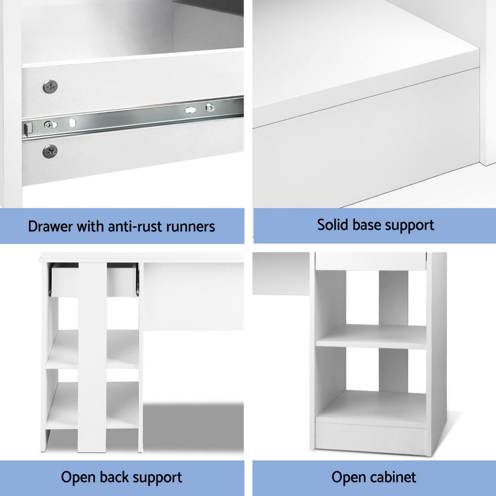 Artiss Computer Desk Shelf Drawer Cabinet White 100CM FURNI-C-DESK-JUNI-WH-AB