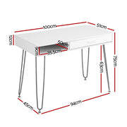 Artiss Computer Desk Drawer Cabinet Home Office Desks Workstation 100cm White FURNI-C-DESK-MET-100WH