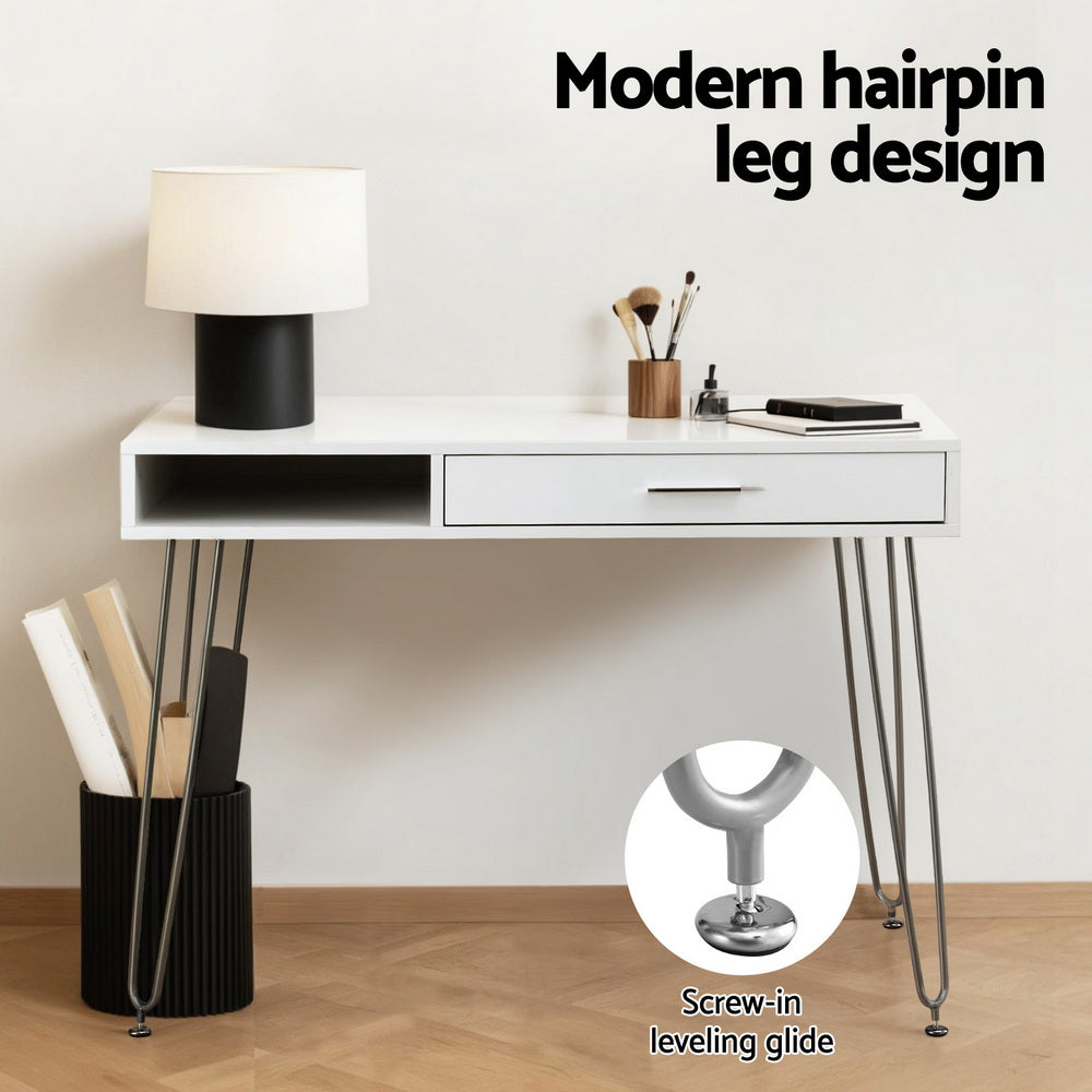 Artiss Computer Desk Drawer Cabinet Home Office Desks Workstation 100cm White FURNI-C-DESK-MET-100WH
