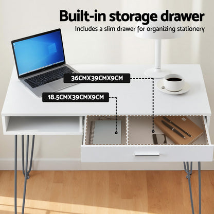 Artiss Computer Desk Drawer Cabinet Home Office Desks Workstation 100cm White FURNI-C-DESK-MET-100WH