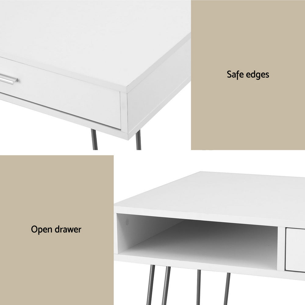 Artiss Computer Desk Drawer Cabinet Home Office Desks Workstation 100cm White FURNI-C-DESK-MET-100WH