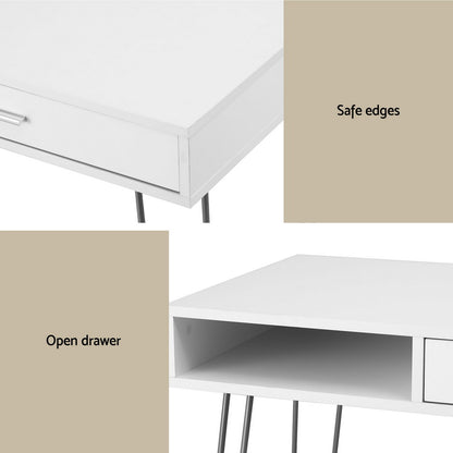 Artiss Computer Desk Drawer Cabinet Home Office Desks Workstation 100cm White FURNI-C-DESK-MET-100WH