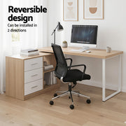 Artiss Computer Desk Swivelling L shape Home Office Storage Cabinet Oak FURNI-C-DESK-MET-140WD-AB