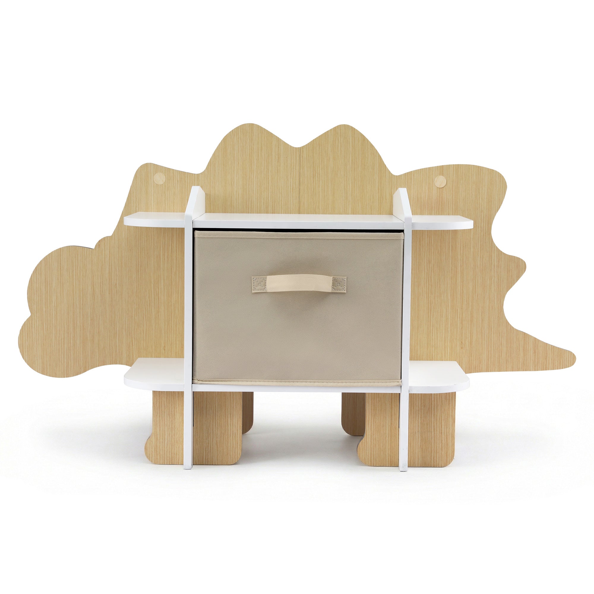 Keezi Dinosaur Kids Bookshelf 2-Tier Children's Bookcase Wooden with with Fabric Drawer, Toddler Bookshelf FURNI-C-DNS-GN