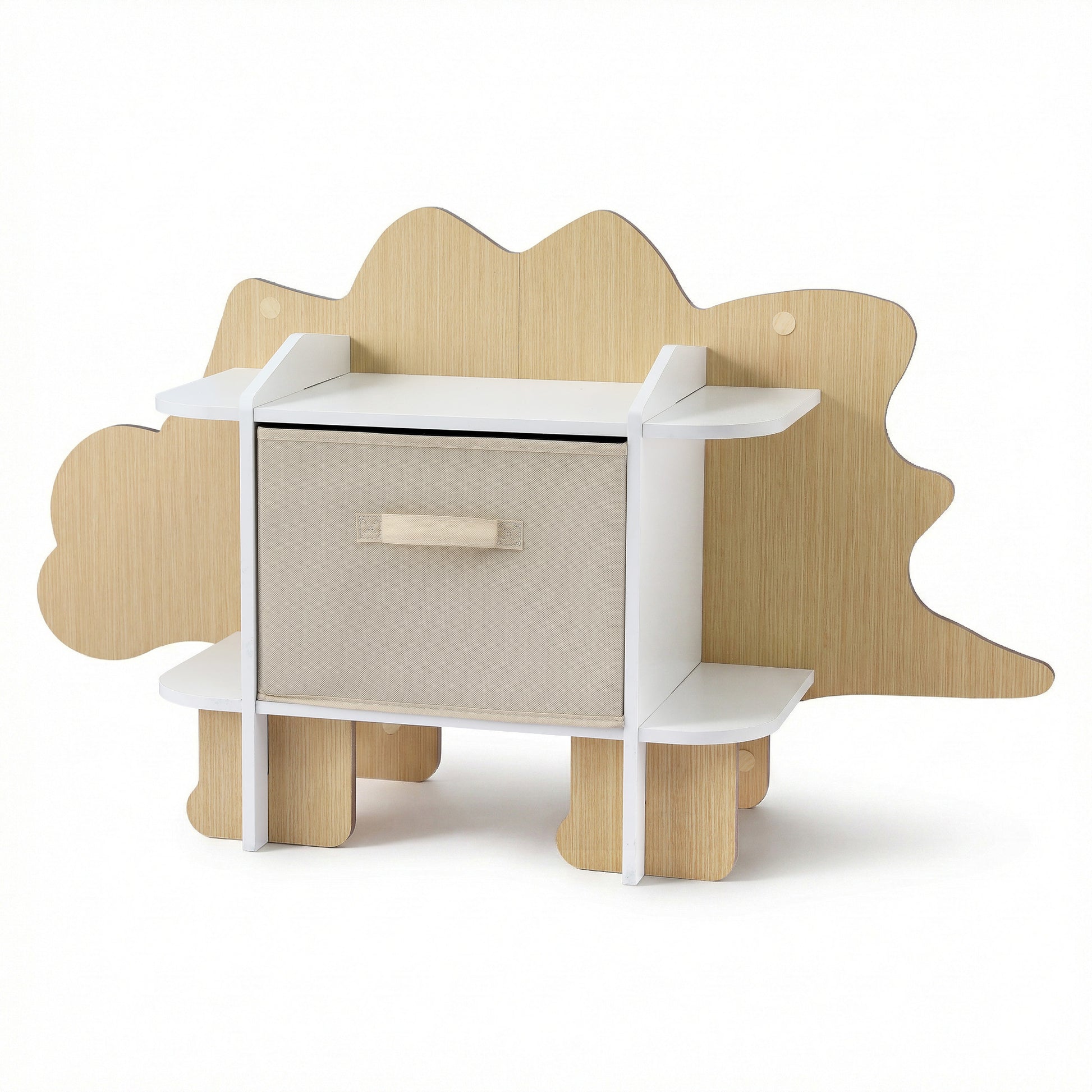 Keezi Dinosaur Kids Bookshelf 2-Tier Children's Bookcase Wooden with with Fabric Drawer, Toddler Bookshelf FURNI-C-DNS-GN