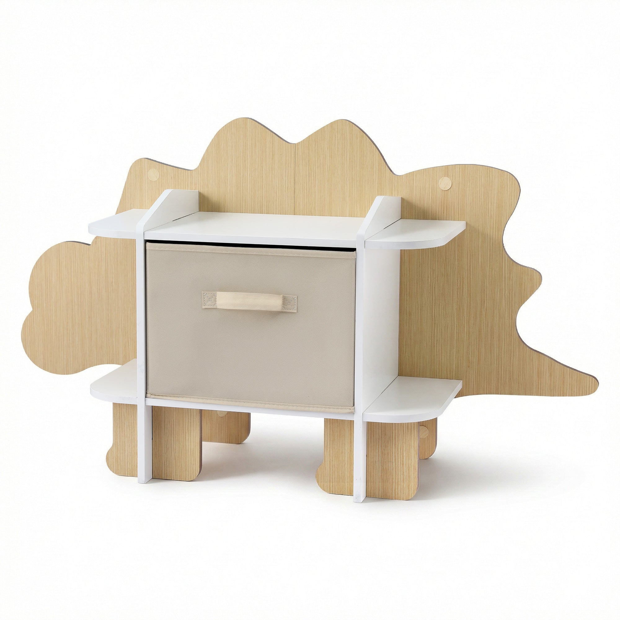 Keezi Dinosaur Kids Bookshelf 2-Tier Children's Bookcase Wooden with with Fabric Drawer, Toddler Bookshelf FURNI-C-DNS-GN
