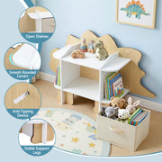 Keezi Dinosaur Kids Bookshelf 2-Tier Children's Bookcase Wooden with with Fabric Drawer, Toddler Bookshelf FURNI-C-DNS-GN