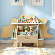 Keezi Dinosaur Kids Bookshelf 2-Tier Children's Bookcase Wooden with with Fabric Drawer, Toddler Bookshelf FURNI-C-DNS-GN