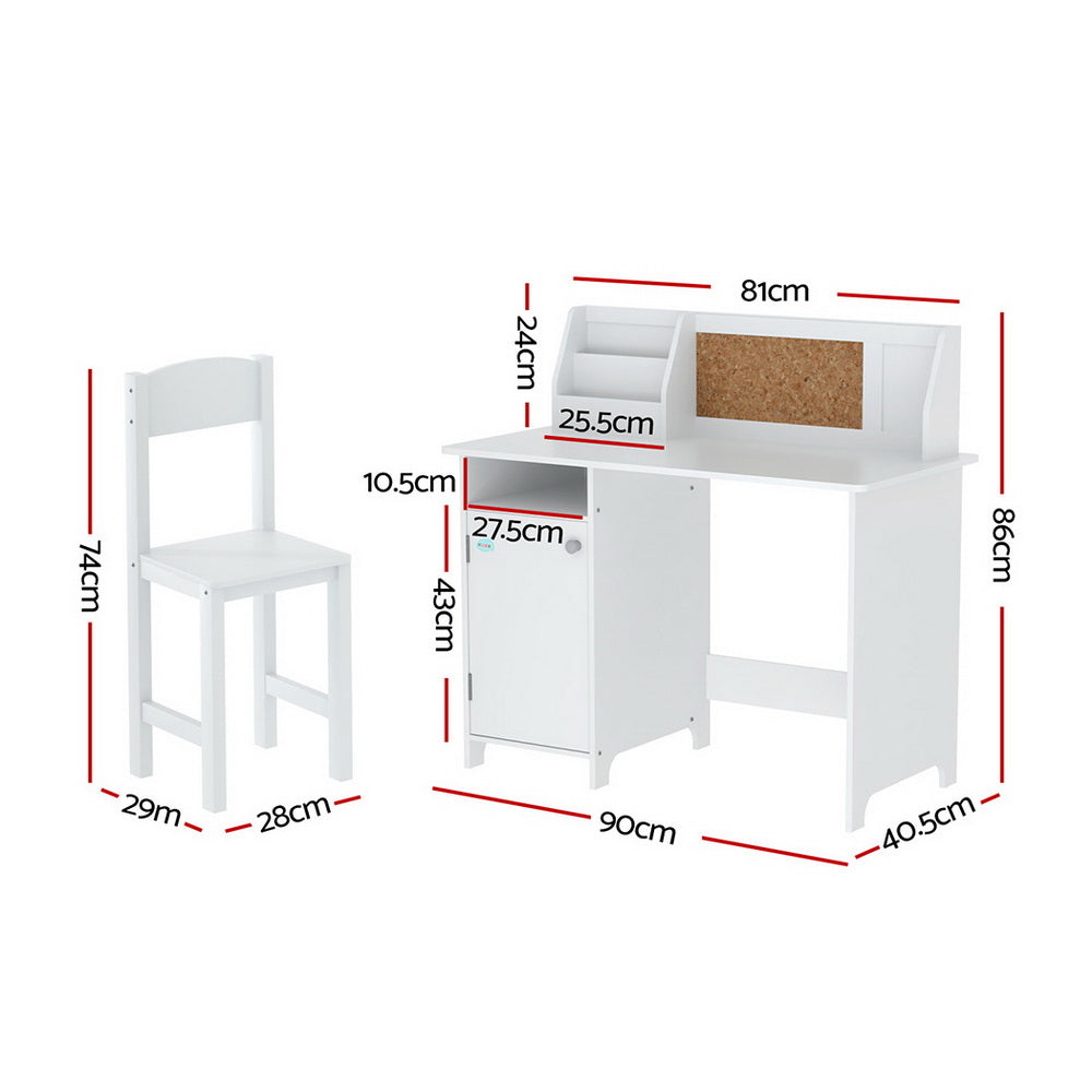 Keezi Kids Table and Chair Set Children Study Play Toys Desk w/ Cabinet Storage FURNI-C-KTC-DESK-WH