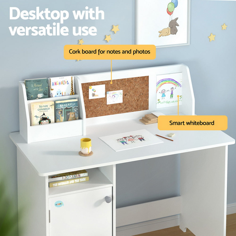 Keezi Kids Table and Chair Set Children Study Play Toys Desk w/ Cabinet Storage FURNI-C-KTC-DESK-WH