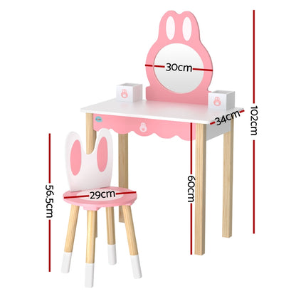 1 Set of Keezi Kids Dressing Table Wooden Bunny Pink FURNI-C-RABBIT-PK